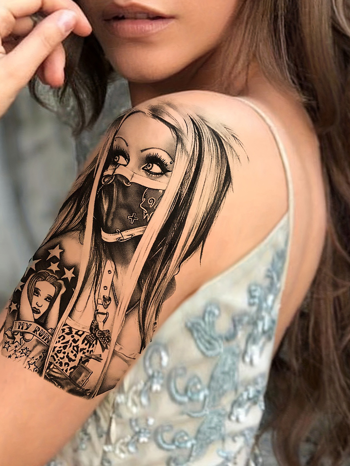 Dark Girl Sketch Temporary Tattoo